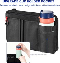 Wheelchair Side Bag Black, Adjustable Strap, Zipper Closure, Utility Pocket
