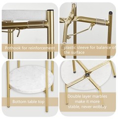 Alpome Gold Plant Stand – 2 Tier White Marble Top Side Table 29.5 Inch