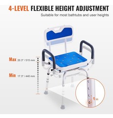 VEVOR 400lb Shower Chair 360° Swivel Adjustable lTub Seat w/Armrests&Backrest