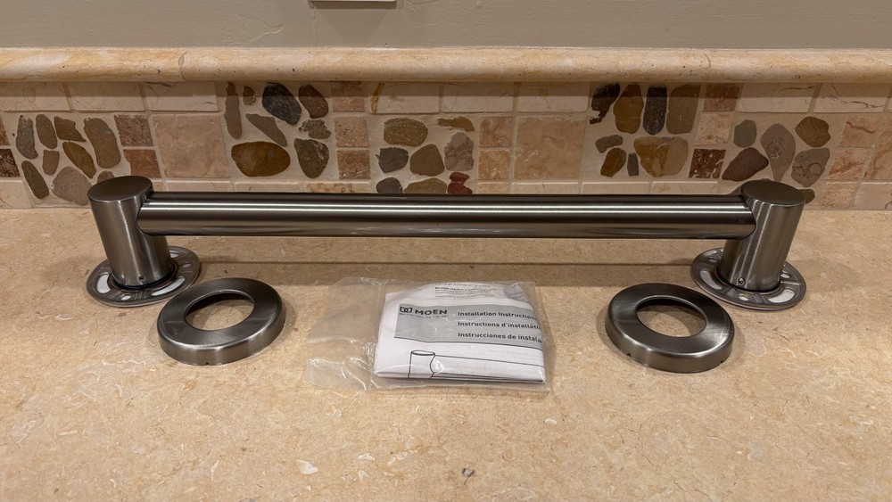 Moen YG0418BN Align 18-Inch Modern Designer Grab Bar Brushed Nickel Bent Flanges