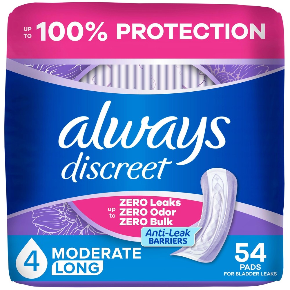 Adult Incontinence Pads for , Drier, 4 Drop Long Length, Moderate Absorbency,…