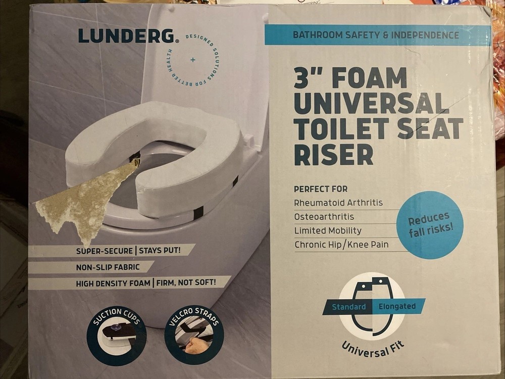 Lunderg Toilet Seat Riser for Seniors Adds 3 Inches Universal Fit White NEW