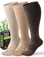 Wide Calf Compression Socks 20-30 mmHg for Women & Men – Bamboo Knee High, 3 Pai