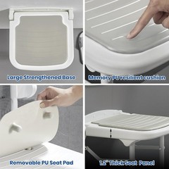 Wall Mounted Folding Shower Seat with PU Cushion Adjustable Height Supports 550l