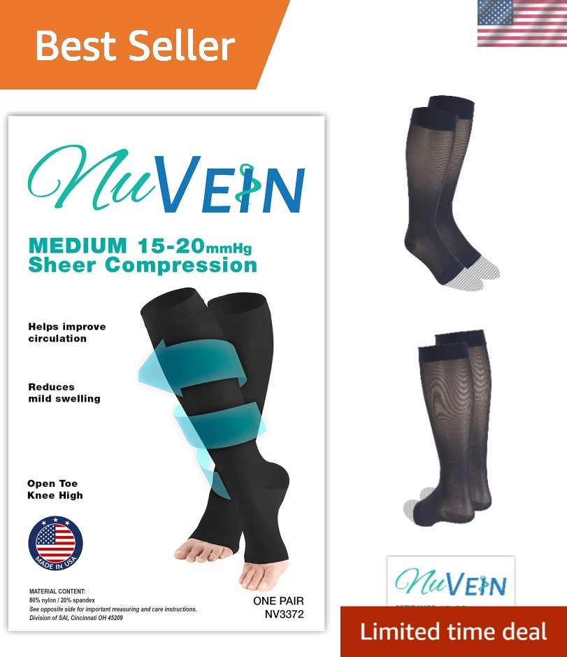 Elegant Navy Open Toe Knee High Compression Stockings 15-20 mmHg for Recovery