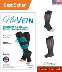Elegant Navy Open Toe Knee High Compression Stockings 15-20 mmHg for Recovery