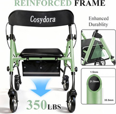 Ultra Lightweight Rollator Walker for Seniors with Seat – Sage Green