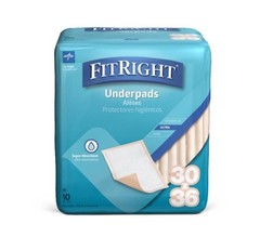 Medline FitRight Underpads 30 x 36 In. Peach Disposable Heavy Absorbency 100 Ct