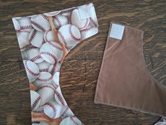 Adult Bib Handmade Baseball & Brown, 35 1/2” by 21 ½”, reversible, cotton