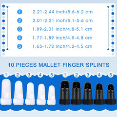 10 Pcs Mallet Finger Splint Thumb Splint 5 Size Finger Support Brace White/Black