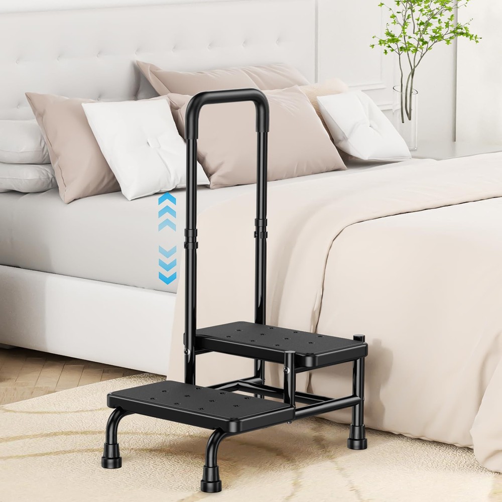 2 Step Stool with Handle for Elderly, Heavy Duty Step Stool with Adjustable H…