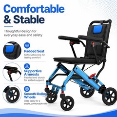 Lightweight Foldable Transport Wheelchair Padded Seat Flip Armrests Swing Away
