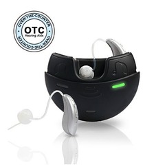 JH-D26 Rechargeable BTE Sound Amplifier w/ Charging Case, 4 Modes, Silver Pair