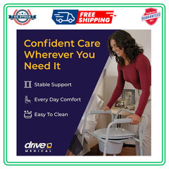 Drive Medical Folding Bedside Commode – Steel Frame, 350 lbs Capacity, Grey