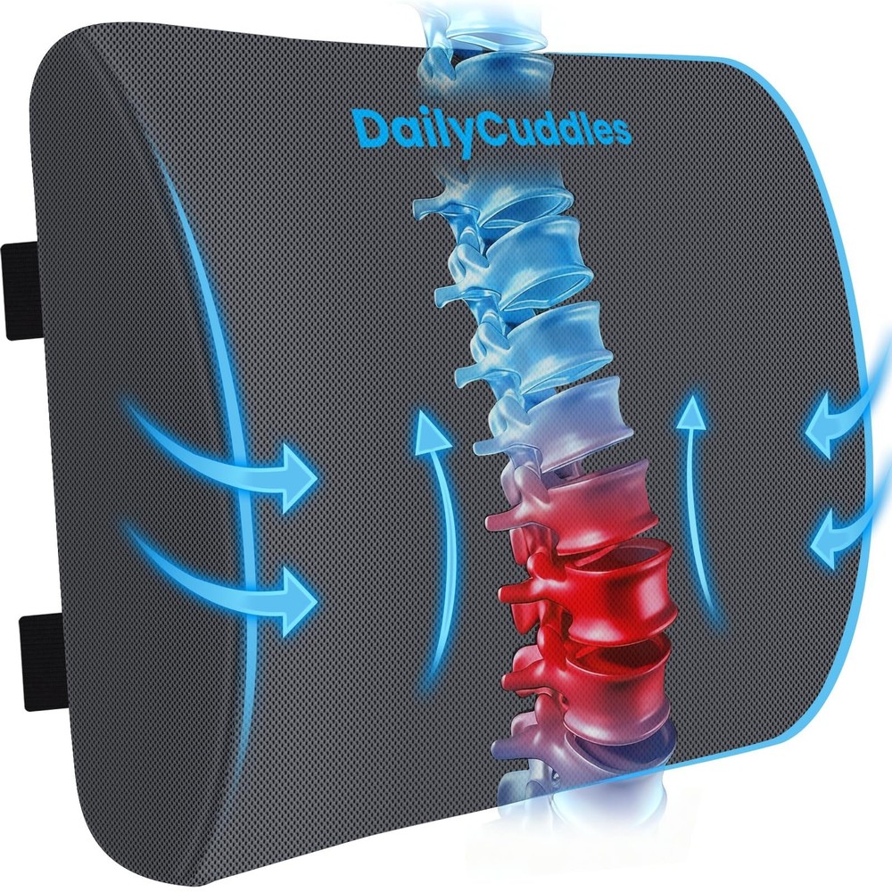 DailyCuddles Lumbar Support Pillow for Office Chair Back Support – Memory Foam