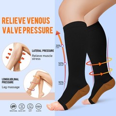 Sooverki Copper Compression Socks for Women & Men Large-X-Large, 01 Black