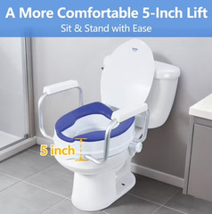 Soaids 5″ Raised Toilet Seat with Handles Padded Cushion Round 300 lb Seniors