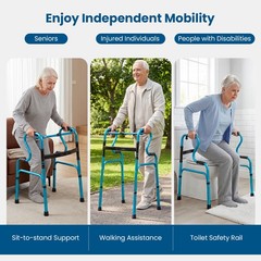 Costway One-button Folding Walker Aluminum Walking Frame w/ Adjustable Height