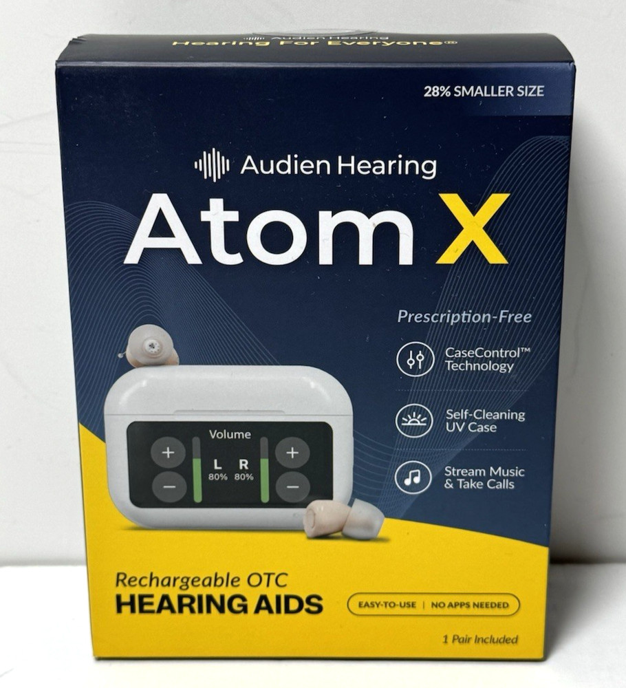 Audien Hearing ATOM X -Rechargeable OTC Hearing Aids-New Sealed