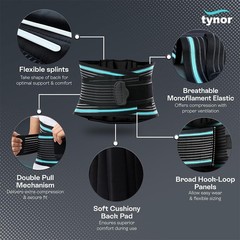 TYNOR Adjustable Back Support Belt for Lower Back Pain – Medium Black