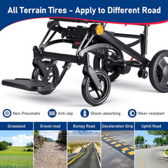 Lightweight Foldable Electric Wheelchair, 35lbs, 500W Motors, All Terrain, Black