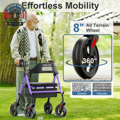 Foldable Rollator Walkers with Seat for Seniors, 8“ Big Wheels, 350 Lb. Weight