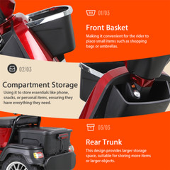 2 Seater Electric Scooter Mobility Scooter for Adult 1000W Anti-Theft Remote Key