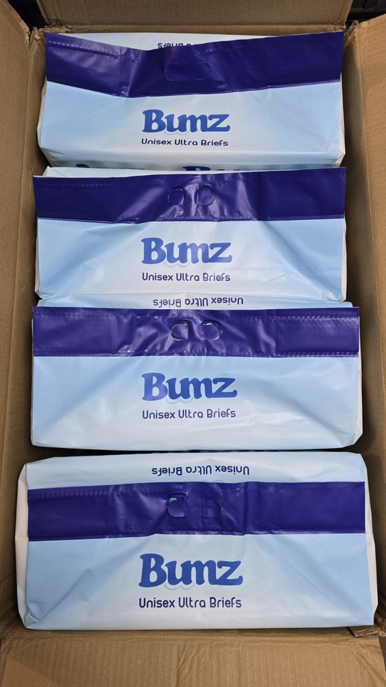 Bumz Adult Diapers Briefs nappy 4 Bag of 10 White Size Large case. ABDL