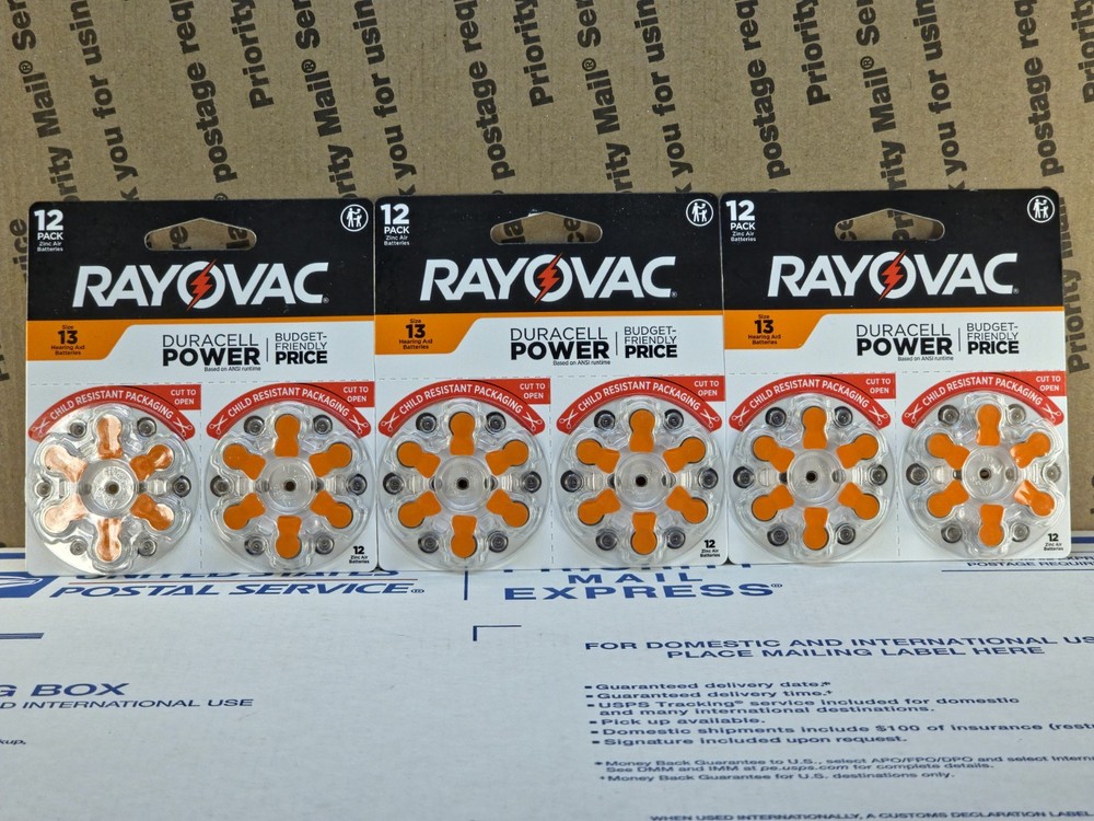 Rayovac Size 13 ~ 1.45V Zinc Air Hearing Aid Batteries 3-Packs of 12 (36 Total)