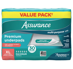 (2 Pack) Assurance Premium Underpads XL 30 Count, Disposable Absorbent Bed Pads