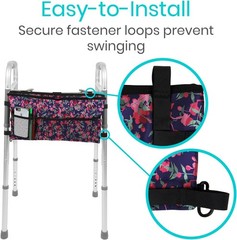 Elegant Walker Bag: Pink Floral Water-Resistant Pouch for Seniors & Caregivers