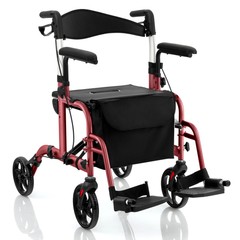 Costway Folding Rollator Walker w/Seat & 8″ Wheels Supports up to 300 lbs Red