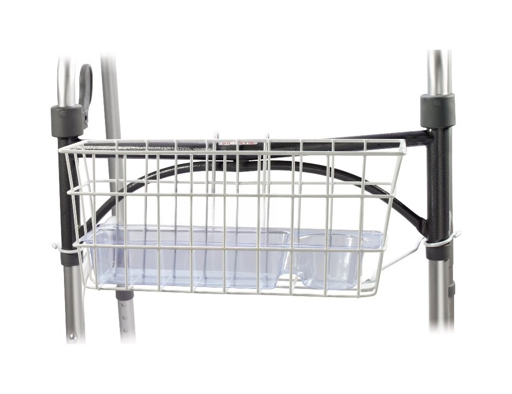 Medical Walker Basket with Plastic Insert Tray and Cup Holder, Aluminum