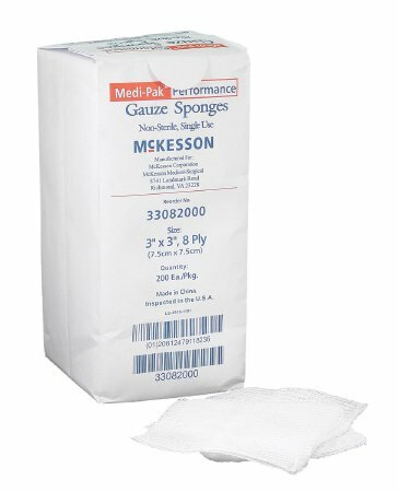 McKesson Gauze Sponge, Cotton Gauze, 8-Ply, 3 X 3 Inch Square, Pack of 200