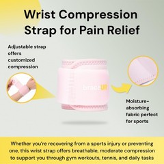 BraceUP Wrist Compression Strap and Support Brace, One Size Adjustable, Pink
