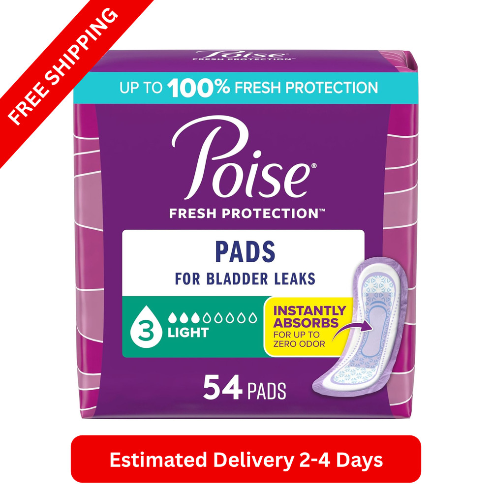 Poise Pads for Women Regular Length 3 Drop Light Incontinence Pads 54 Count