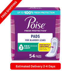 Poise Pads for Women Regular Length 3 Drop Light Incontinence Pads 54 Count