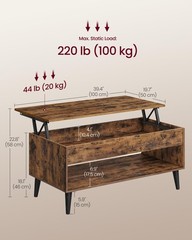 Vasagle Lift Top Coffee Table Lift Tabletop Dining Table Gas Spring Hidden