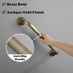 Antique Brass Shower Grab Bar, 20 inch Bathroom Handrail with Anti-Slip Handl…
