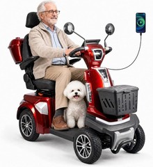 Heavy Duty 4-Wheel Mobility Scooter 25-37 Miles Range 4-Speed, 500W 48V, Red