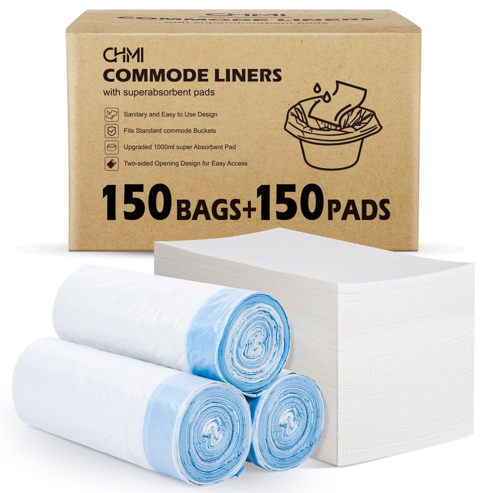 150 Pack Commode Liners with Absorbent Padsï¼Œ150 Disposable Commode Bags and 1