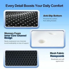 Ergonomic Memory Foam Seat Cushion Hemorrhoid Pillow for Hip Sciatica and Black