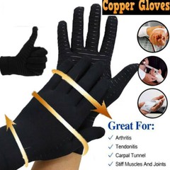 2 Pairs Copper Compression Gloves Finger Support Anti Arthritis Hand Pain Relief