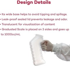 Portable Male Urinal with Attached Cover – 1000 cc Capacity, Spill-Proof Design