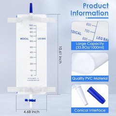 5 Pack 33.8oz/1000ml Leg Bag Urinary Drainage Bag with Cloth Straps, Leg Cathete