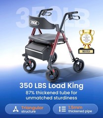 Z21 Ruby Red Rollator Walker: Foldable, Safe & Stylish Mobility Aid for Seniors