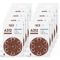 60Pack ENERGYCORD Size 312 Hearing Aid Batteries A312 PR41 1.45V Zinc Air