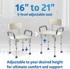 Medline Shower Chair with Back Padded Armrests Adjustable 16-21 350lb