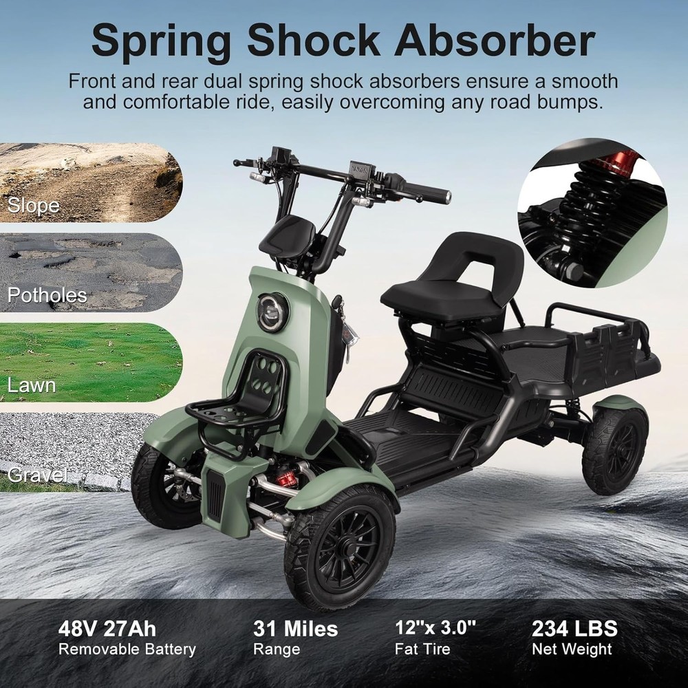 Heavy Duty 4-Wheel Electric Mobility Scooter w/Cargo Platform 1000W 15MPH 600LBS