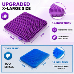 Gel Seat Cushion for Long Sitting, Ergonomic Cooling Pad, Non-Slip Cover- XLarge